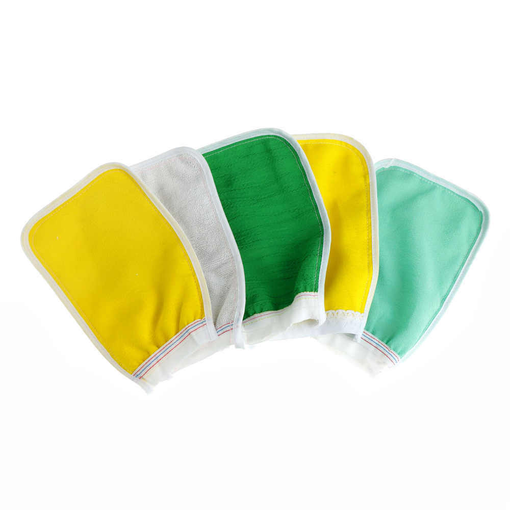 Fine Two-sided Bath Glove Tape Back Brush Scrub Gloves Body Towel Sponge Wash DD