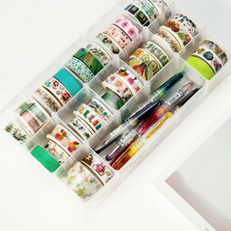 15 Compartments Clear Crafts Organizer for Tape Art Supplies and StickerM Qx