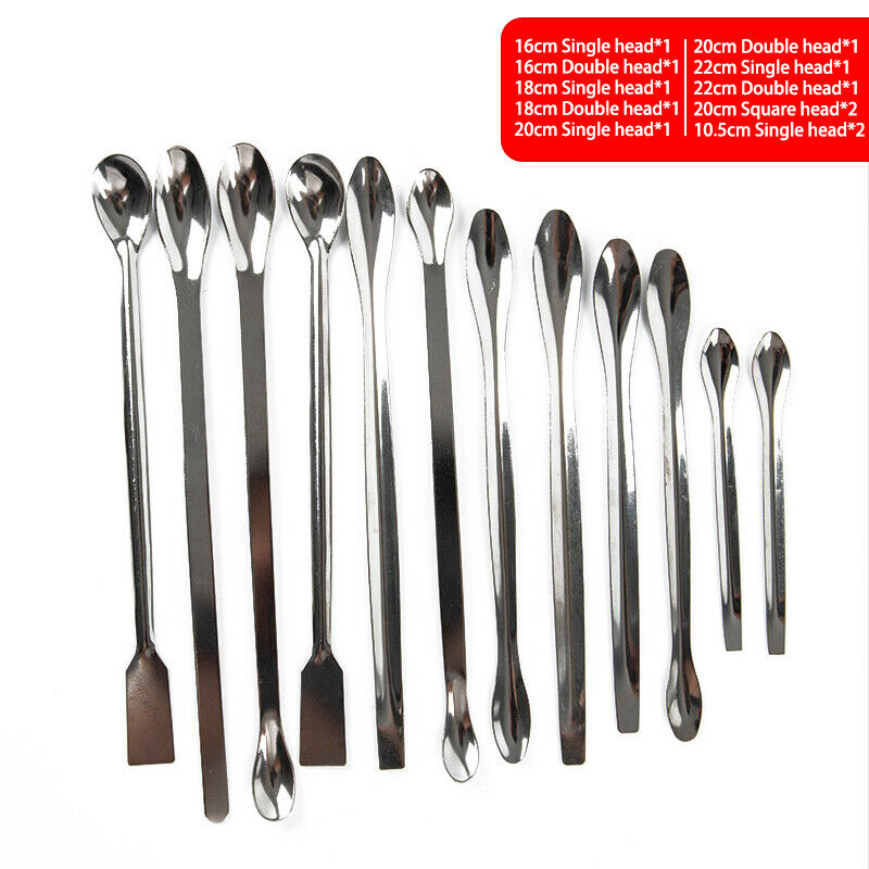 12Pcs Stainless Steel Lab Spoon Spatula Laboratory Sampling Spoon Mixing Spat TL