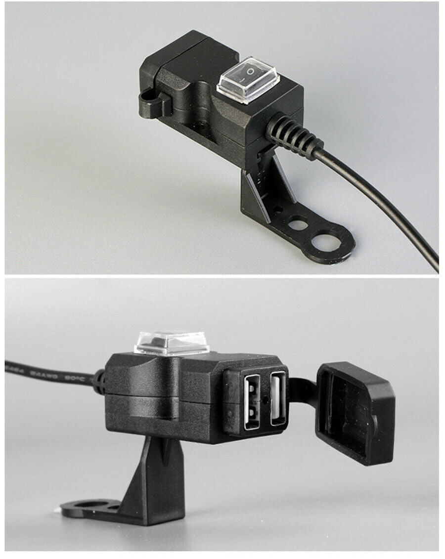 1x Motorcycle USB Charger with Mounting Accessories Synthetic Plastics 12V-24V