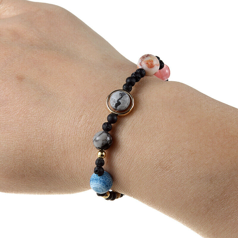 New Women's Eight Planets In Solar System Moon Earth Stone Beads Bracelet Gifts