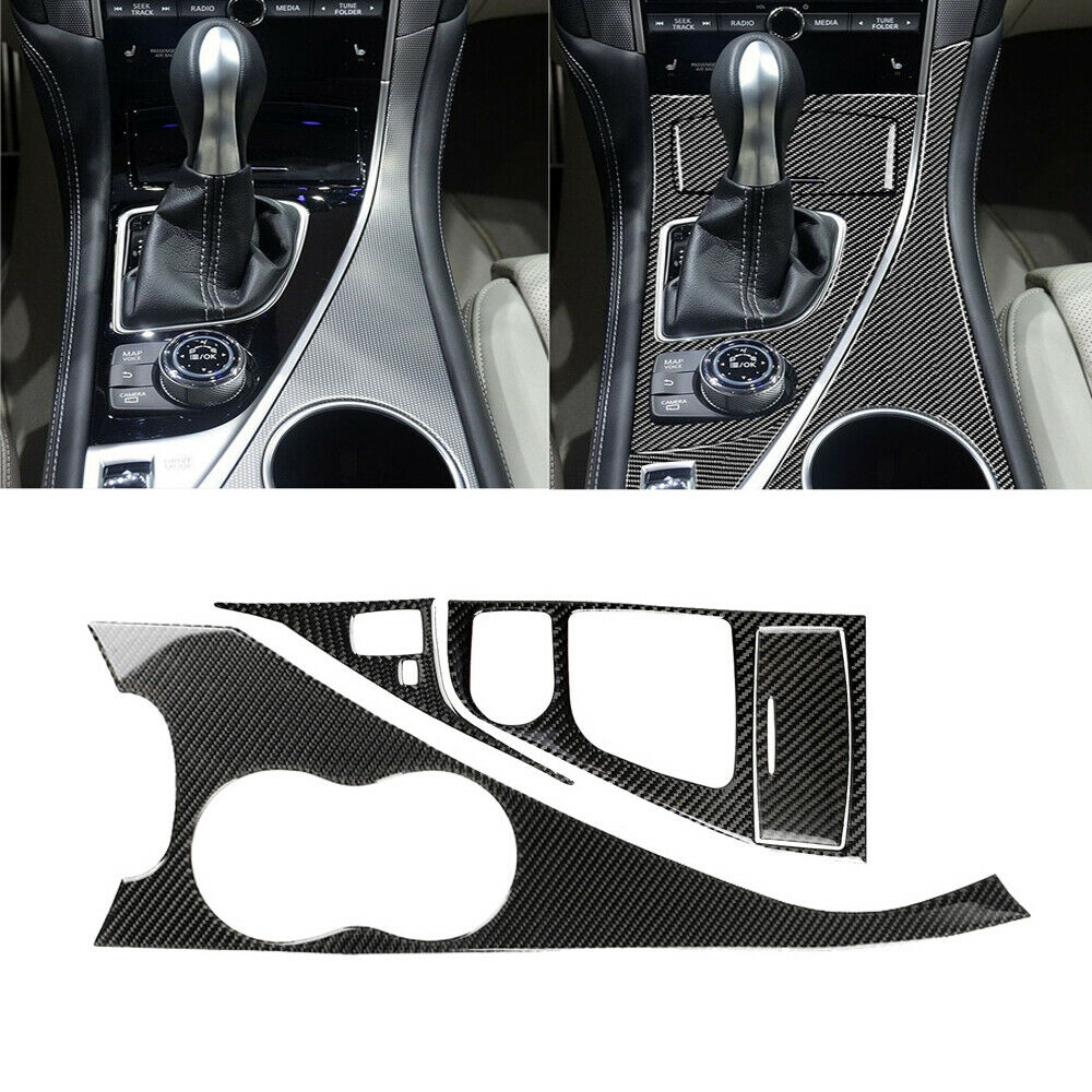 1x Carbon Fiber Console Water Cup Holder Gear Shift Panel For Infiniti Q50 Q60