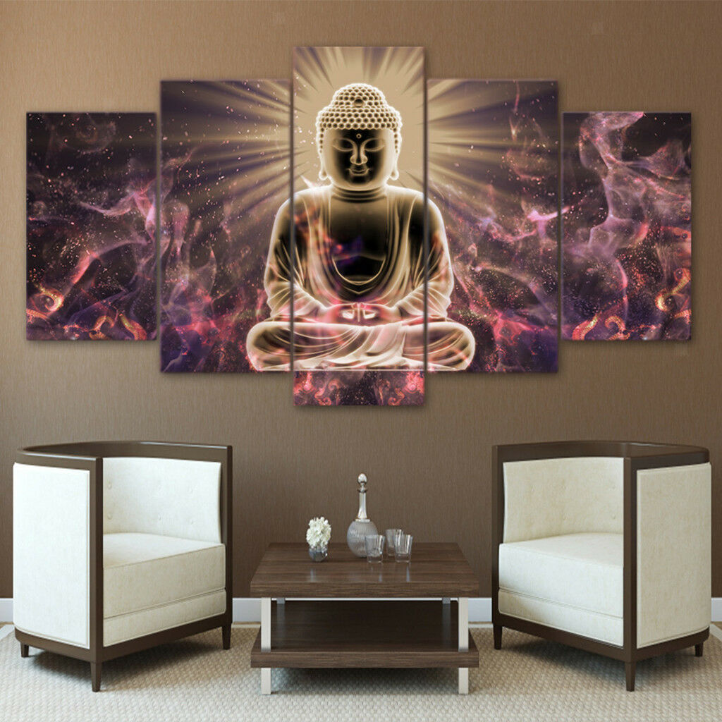 Modern Canvas Wall Art of Buddha Light for your Living Room -5 Panel Size L