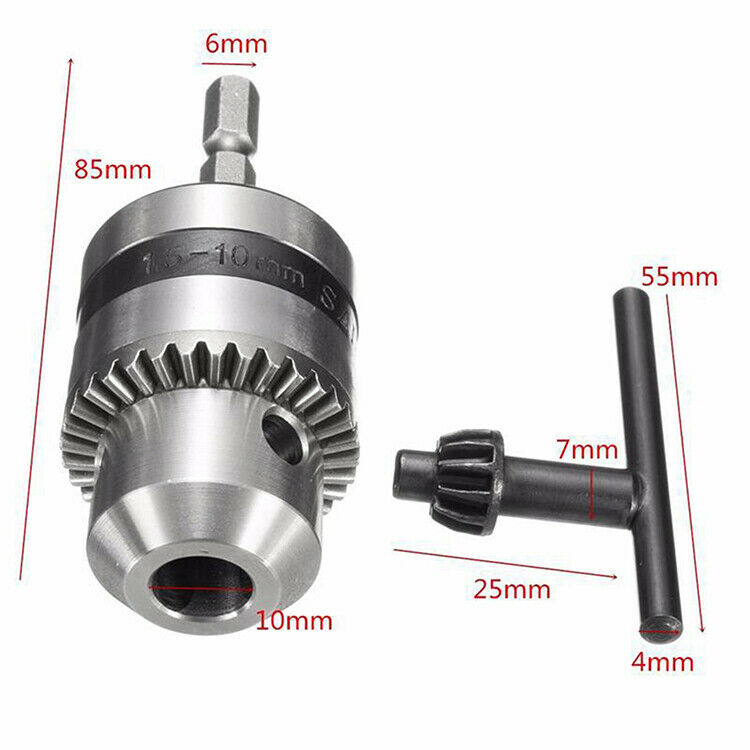 Electric Drill Chuck 1.5-10MM Thread 3/8-24UNF 1/4 Square Head Adapter Tool
