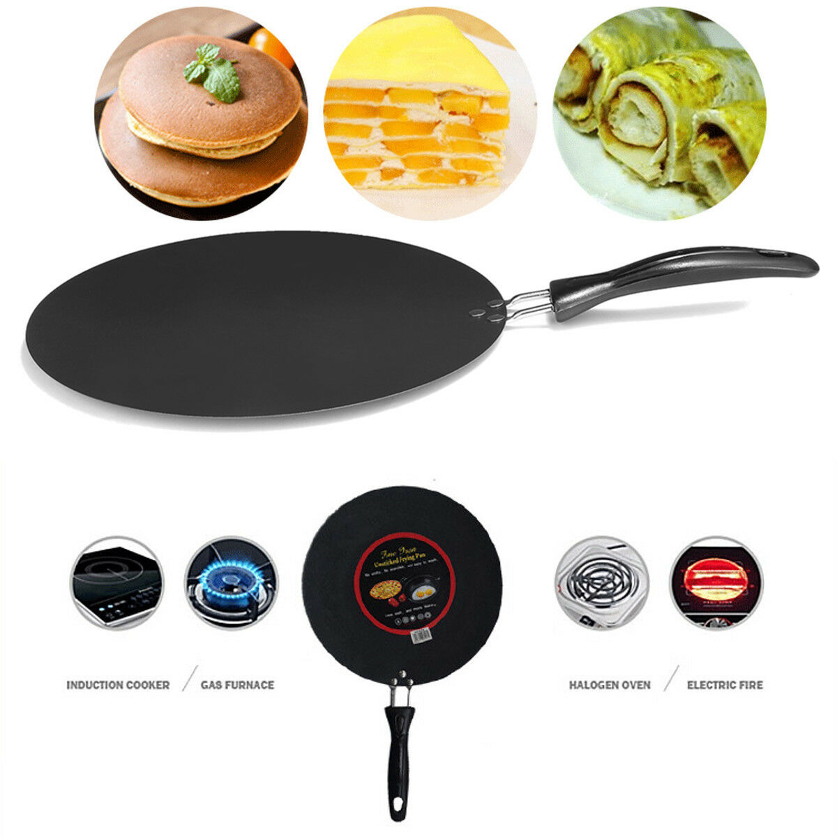 Flat Nonstick Crepe Griddle Frying Pan Steak Pancake Pizza Baking Kitchen