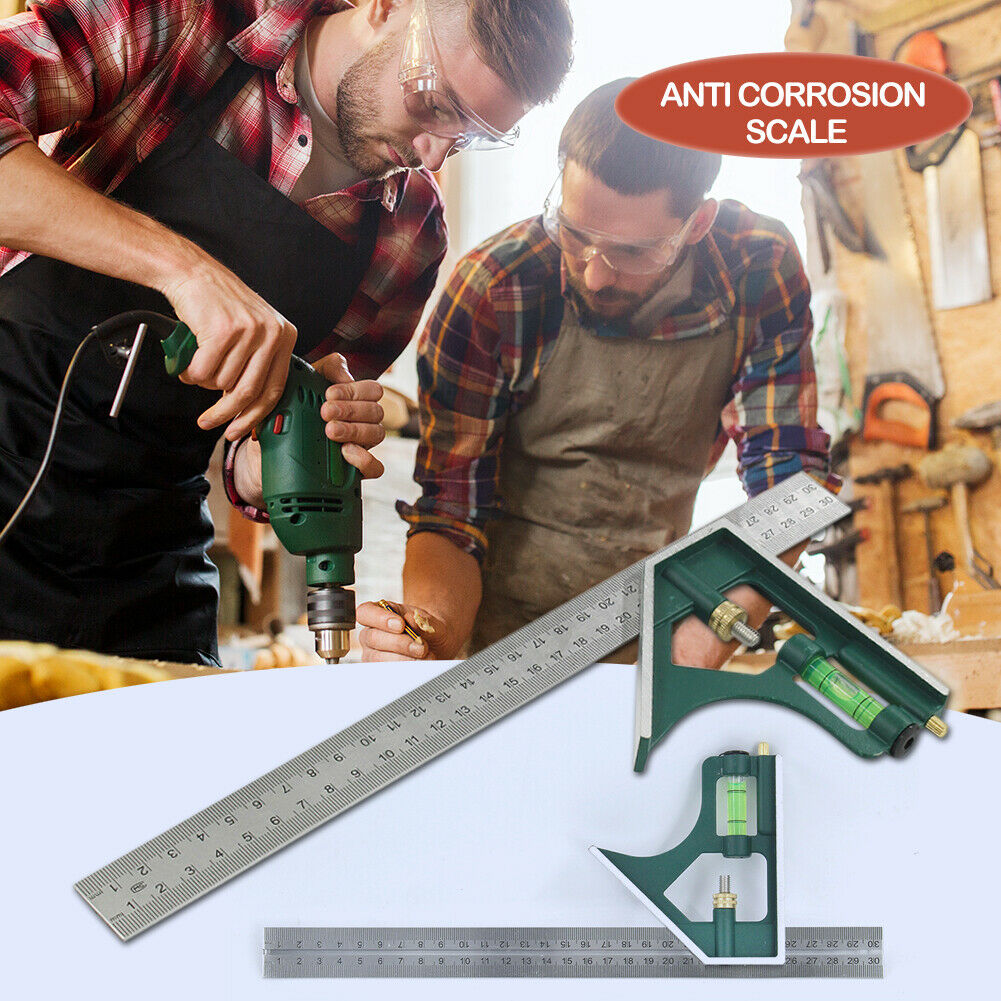 45 / 90 Degree Combination Square Angle Ruler Protractor Measuring Tools @