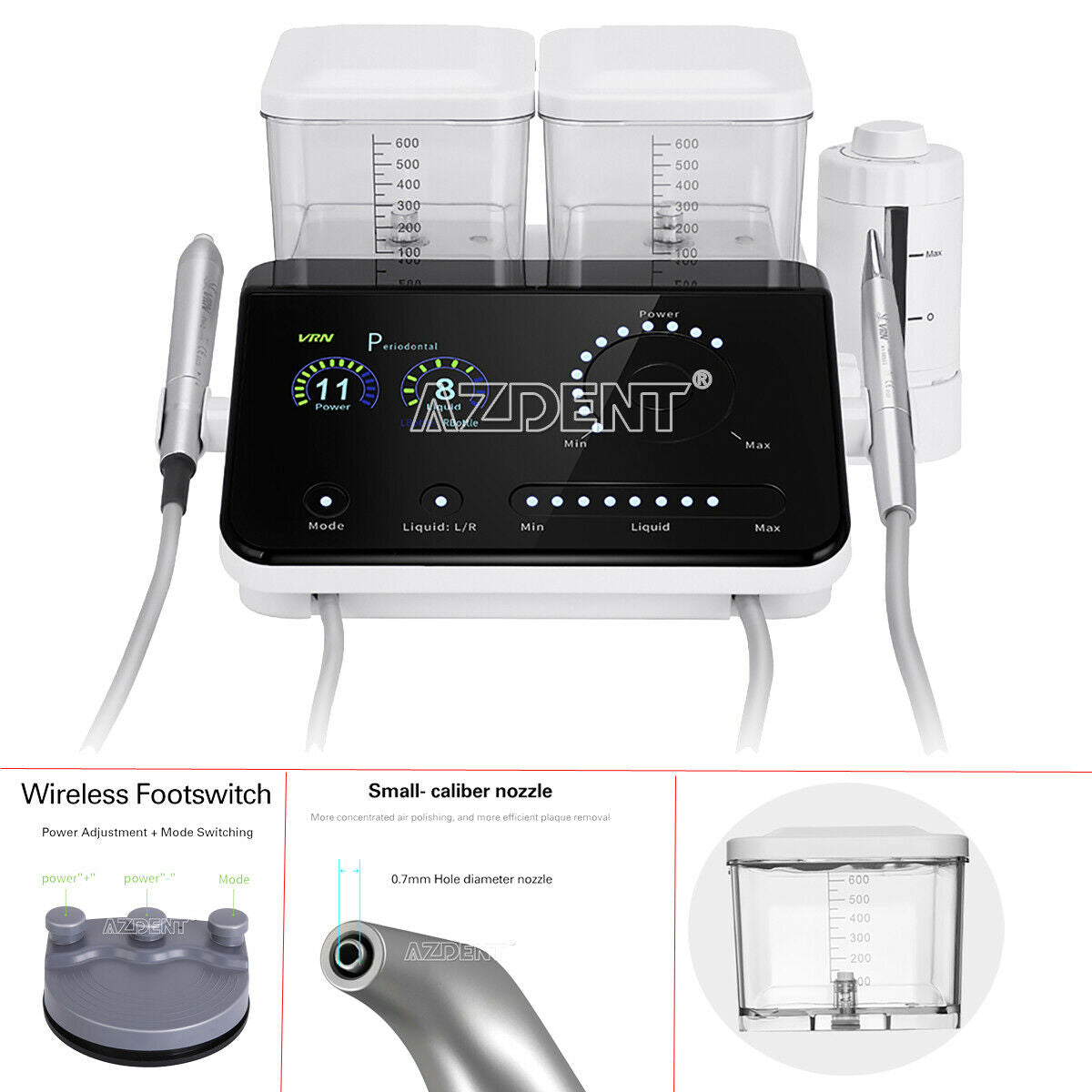 Dental LED Ultrasonic Scaler With Air Polisher VRN-Q6+5pcs Handpieces+62pcs Tips