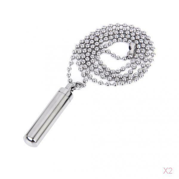 2x Stainless Steel Waterproof Pill Case Urn Ash Holder Pendant Necklace