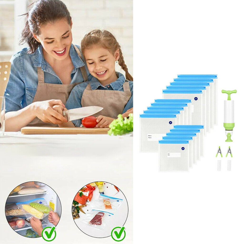 Sous Vide Bag 15 Reusable Bags Vacuum Sealer for Food Storage & Pump Clips