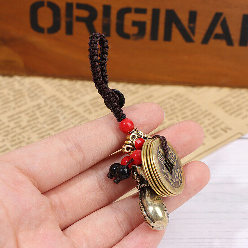 Brass Money Bag Keychain Pendant Handmade Rope Lucky Feng Shui Hanging JewelrySJ