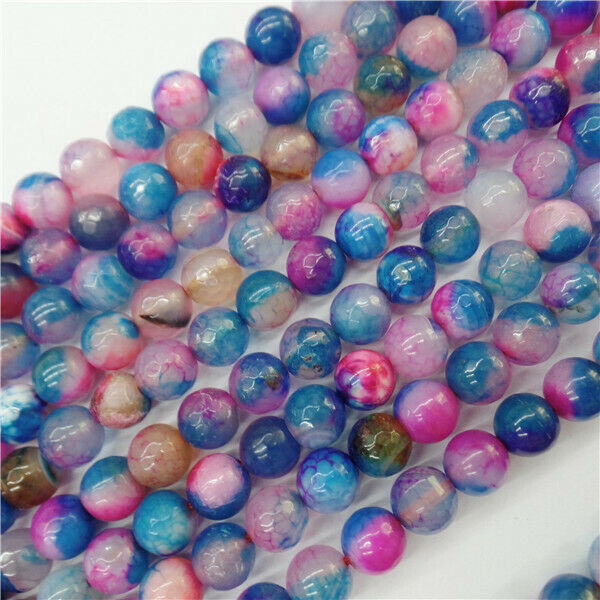 1 Strand 8mm Blue&Rose Dragon Veins Agate Round Ball Loose Beads 15.5inch HH9032