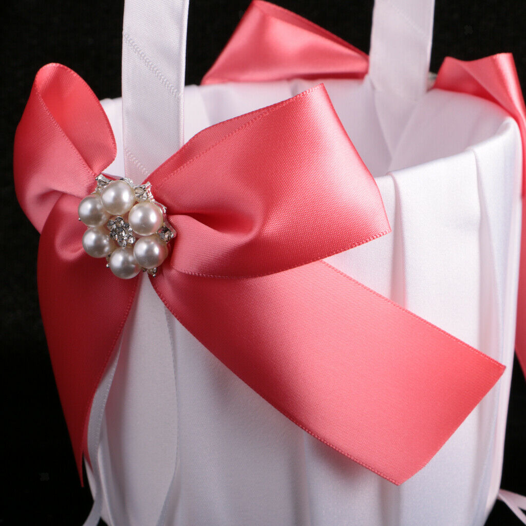 Wedding Gorgeous Satin Bowknot Pearls Flower Girls Basket Wedding Accessories -