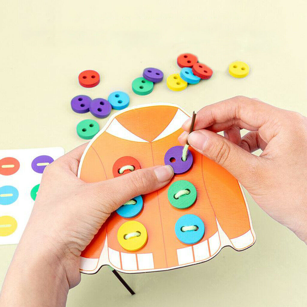 Montessori Wooden Clothes Threading Toys Sewing Button Lacing Toys for Kids