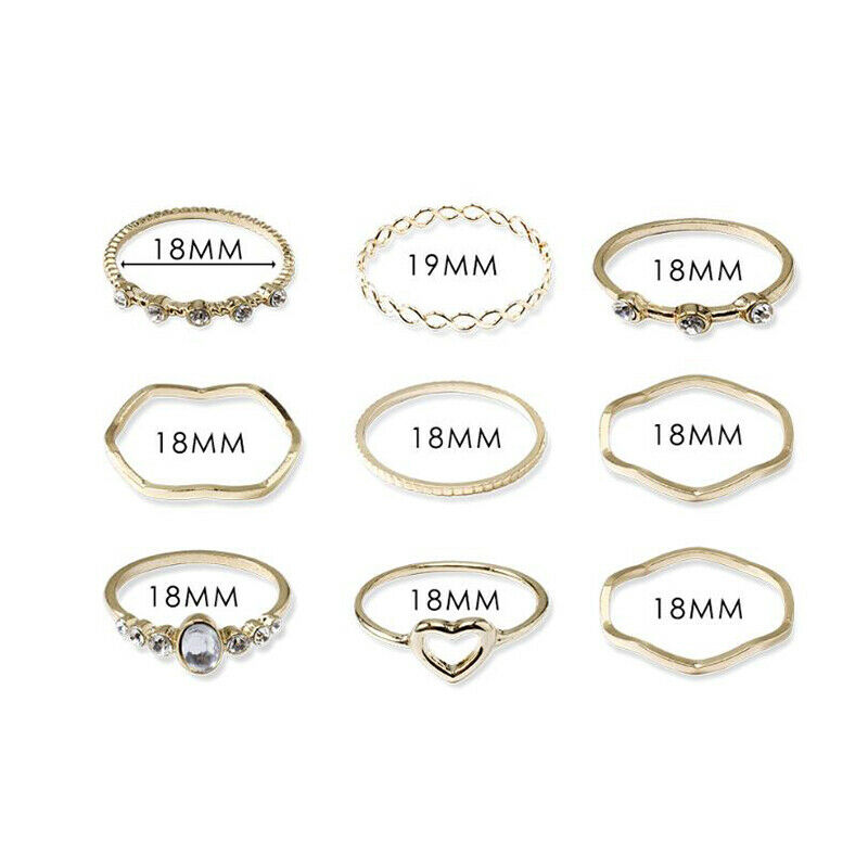 9Pcs/Set Geometric Crystal Knuckle Rings Joint Finger Tip Rings Women JewelrH Rf