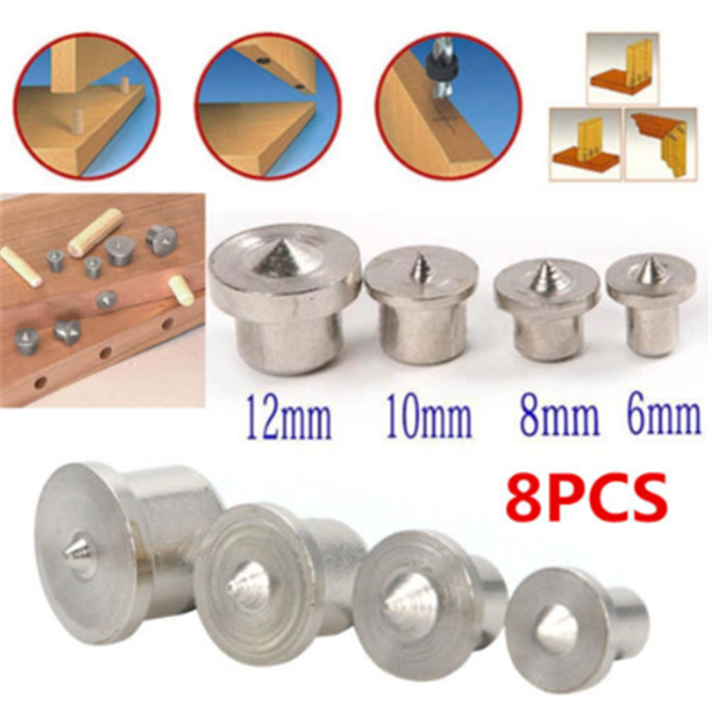 8Pcs Dowel Pins Center Point Kit Woodworking Craft Clamp Steel Tools 6/8/10/12mm