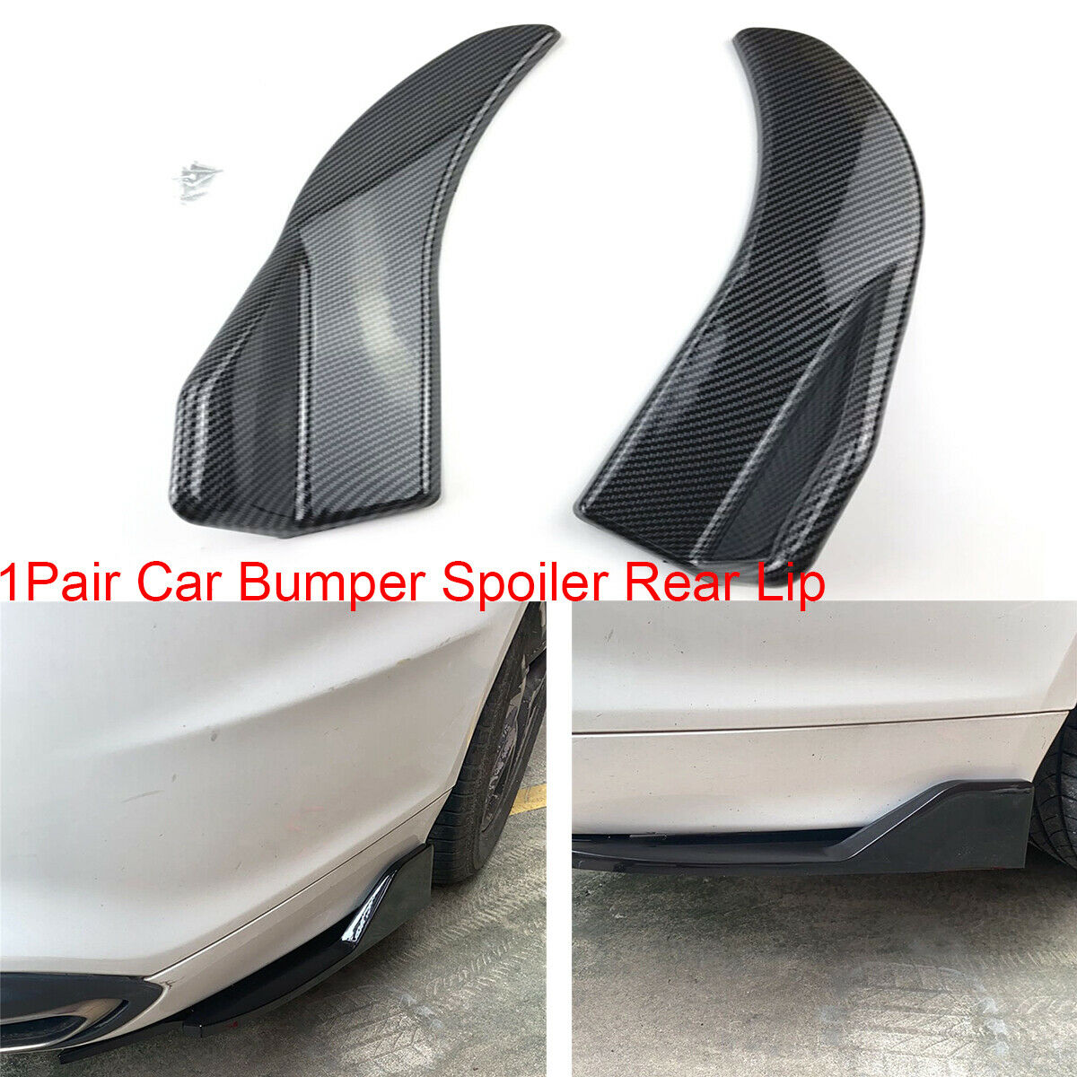 2PCS Carbon Fiber Car Bumper Spoiler Rear Lip Angle Splitter Body Side Skirt