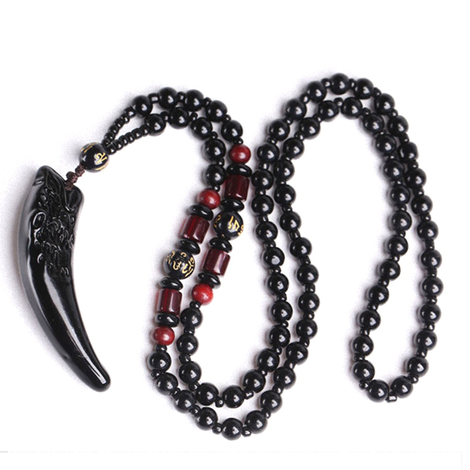 Natural Stone Black And Ice Obsidian Pendant Necklace Wolf Tooth Amulets Fashion