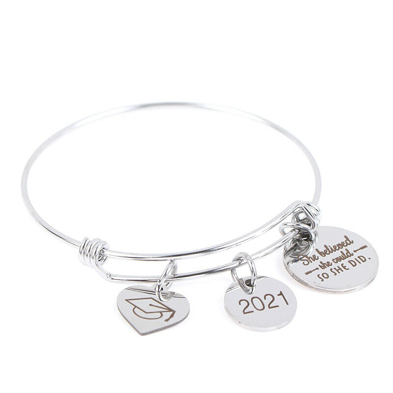 Stainless Steel Women Girls Inspirational Quotes Bangle Heart Charm Brace.l8