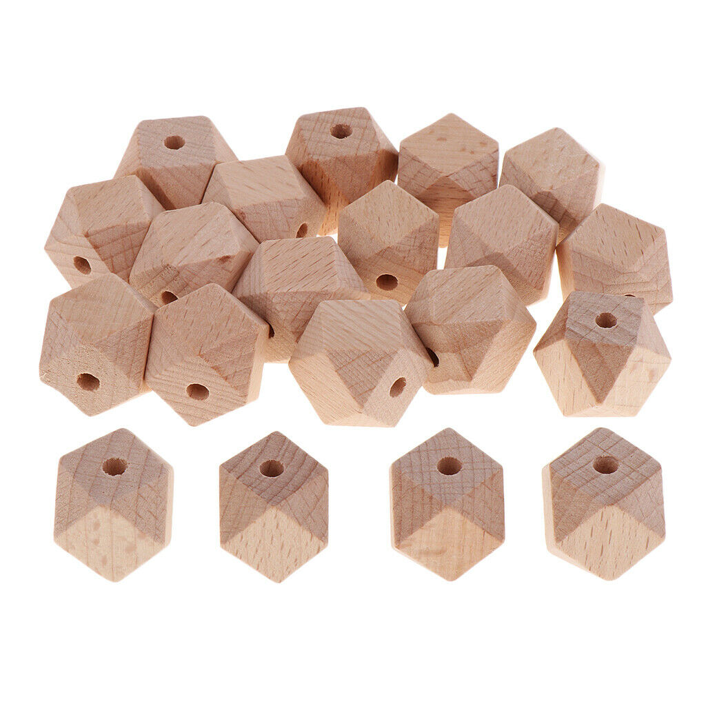 20 Pieces Unpainted Beech Wood Plain Loose Octagonal Beads Jewelry Making