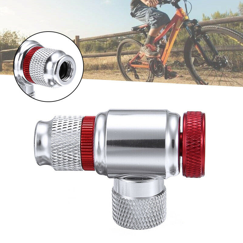 Portable Bike Bicycle Tire Air/ CO2 Inflator Pump Valve Head Presta/Schrader Red