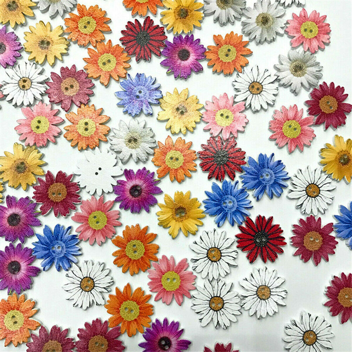 50pcs Wooden Buttons Sewing 2-holes Scrapbooking Button Crafts Flower Shape DIY