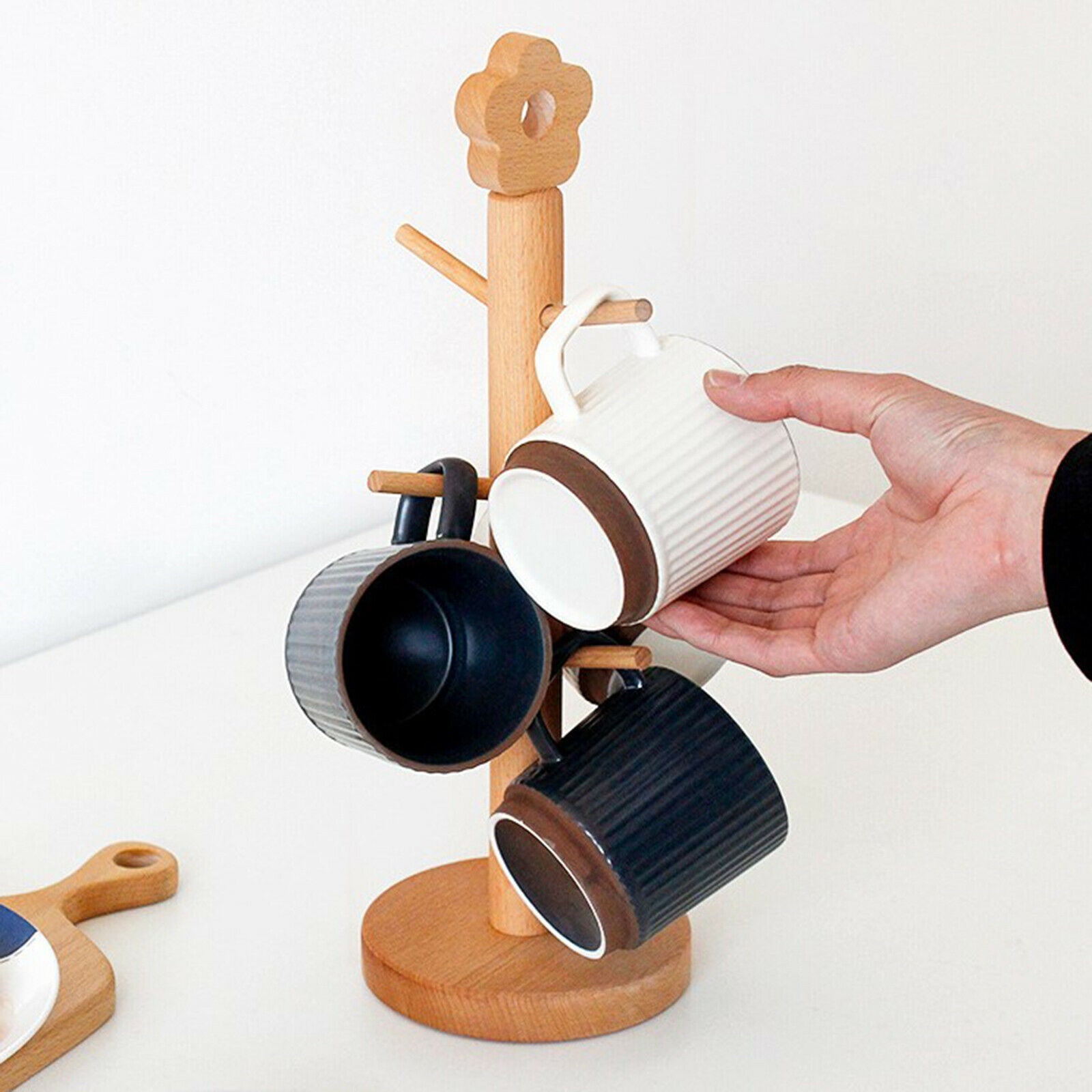 Wooden Tree Cup Holder Rack Kitchen Organization Coffee Tea Cup Storage