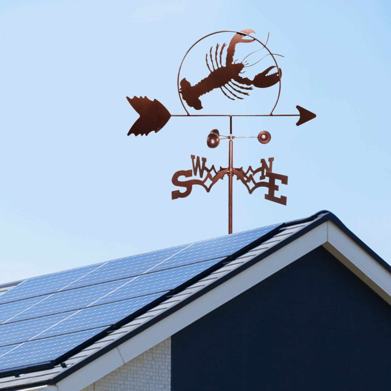 Roof Weather Vane with Lobster Silhouette Statue Garden Stake Weathervane