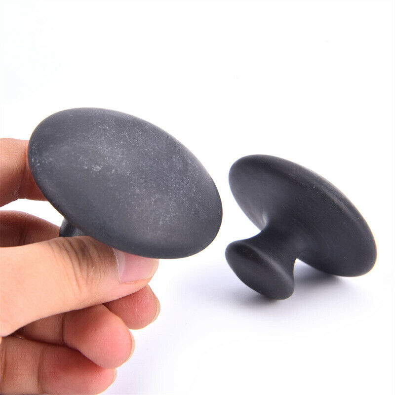 2pcs Black Basalt Stone Essential Oil Massage Mushroom Shape Spa Energy Ston_DF
