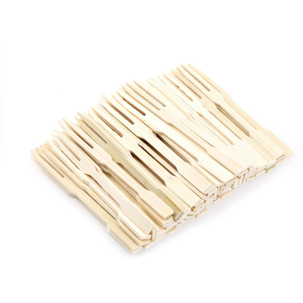 80Pcs Bamboo Disposable Wooden Fruit Fork Dessert Forks Tableware Party D.l8