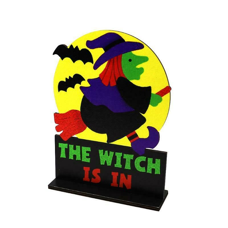 Halloween Moon Witch Wooden Desktop Ornaments Creative Decor for Home Indoor