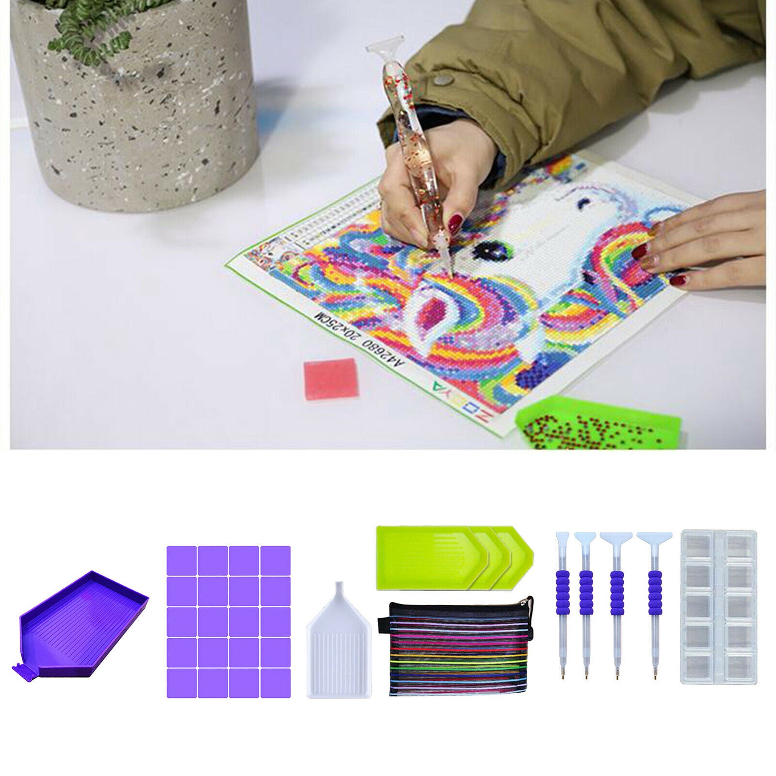 35Pcs Diamond Painting Tools DIY Embroidery Painting Drill Pens Plastic Tray