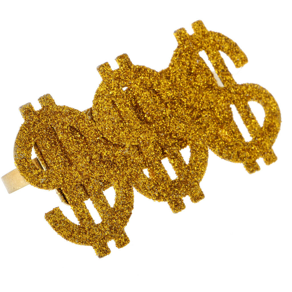 Set of 4 Pieces Glitter Dollar Signs Ring Necklace 70s 80s Rapper Big Daddy