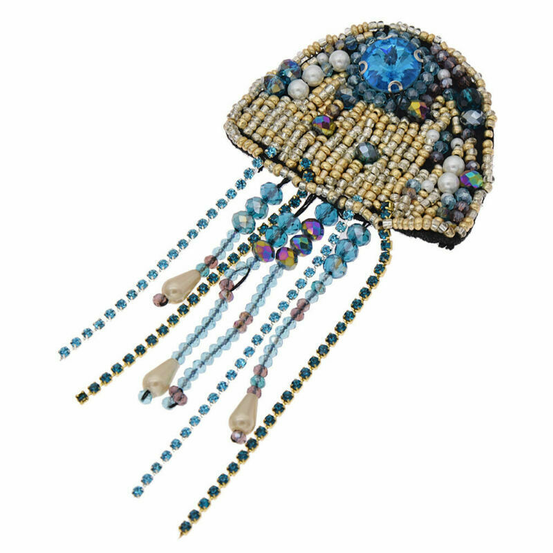 Rinestone Beaded Patches Jellyfish Sew On Applique Badges Clothing Decor DIY