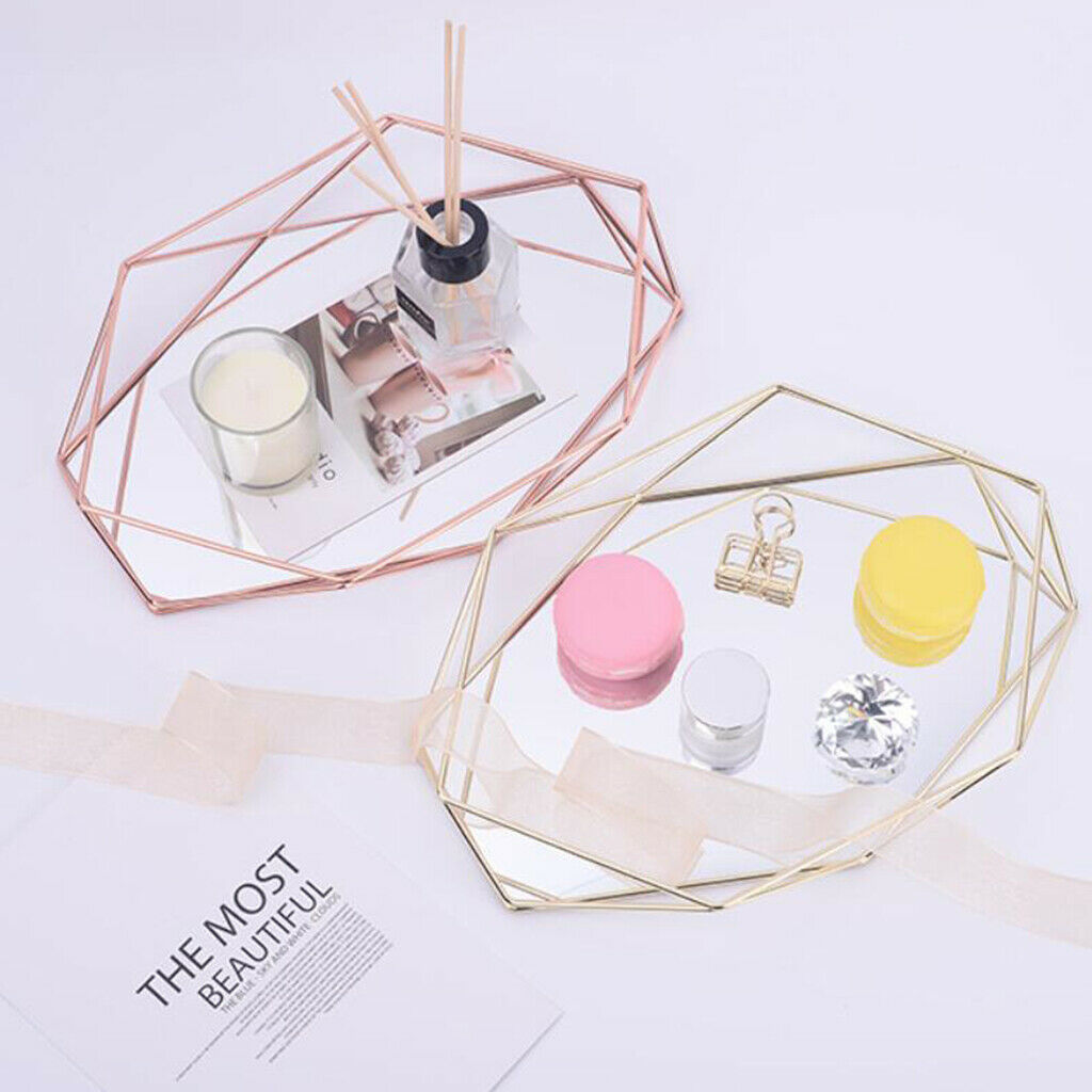 Metal Glass Jewelry Tray Makeup Cosmetic Organizer Storage Box Dessert Plate -
