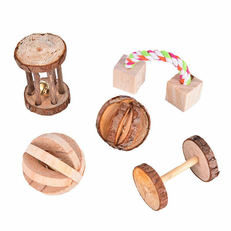5Pcs/set Natural Wooden Rabbits Toys Chew Toys for Small Pet Molars SuppliesBIA