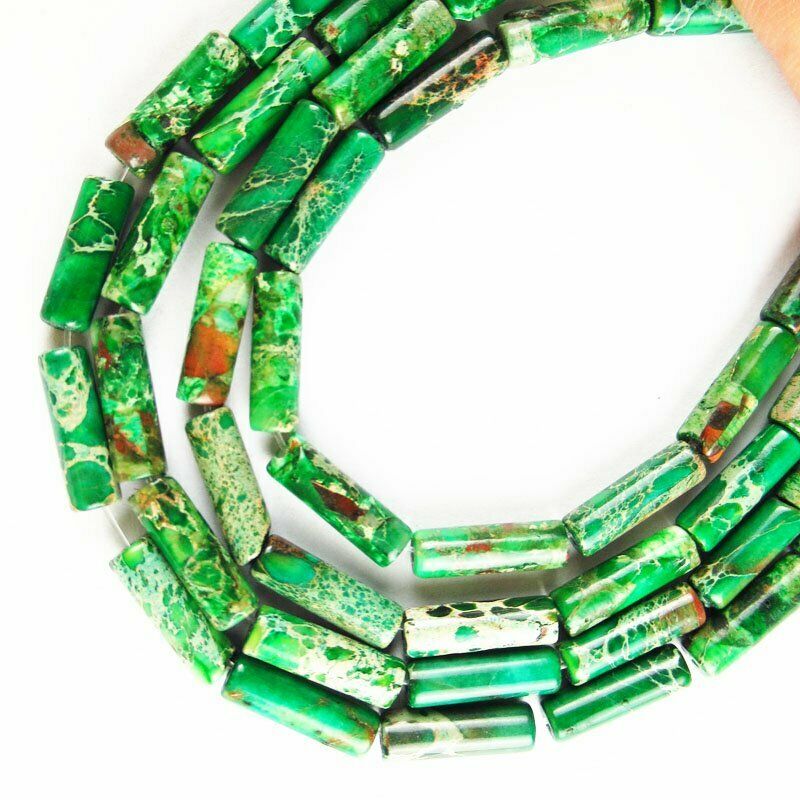 Green Man-made Sea Sediment Jasper Column Loose Bead 15.5 inch 13x4mm 559DHS