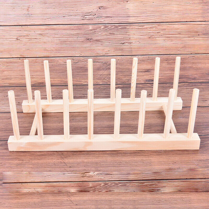 Wood Plate Holder Dish Rack Drain Storage Display Stand Kitchen OrganizerBDDD
