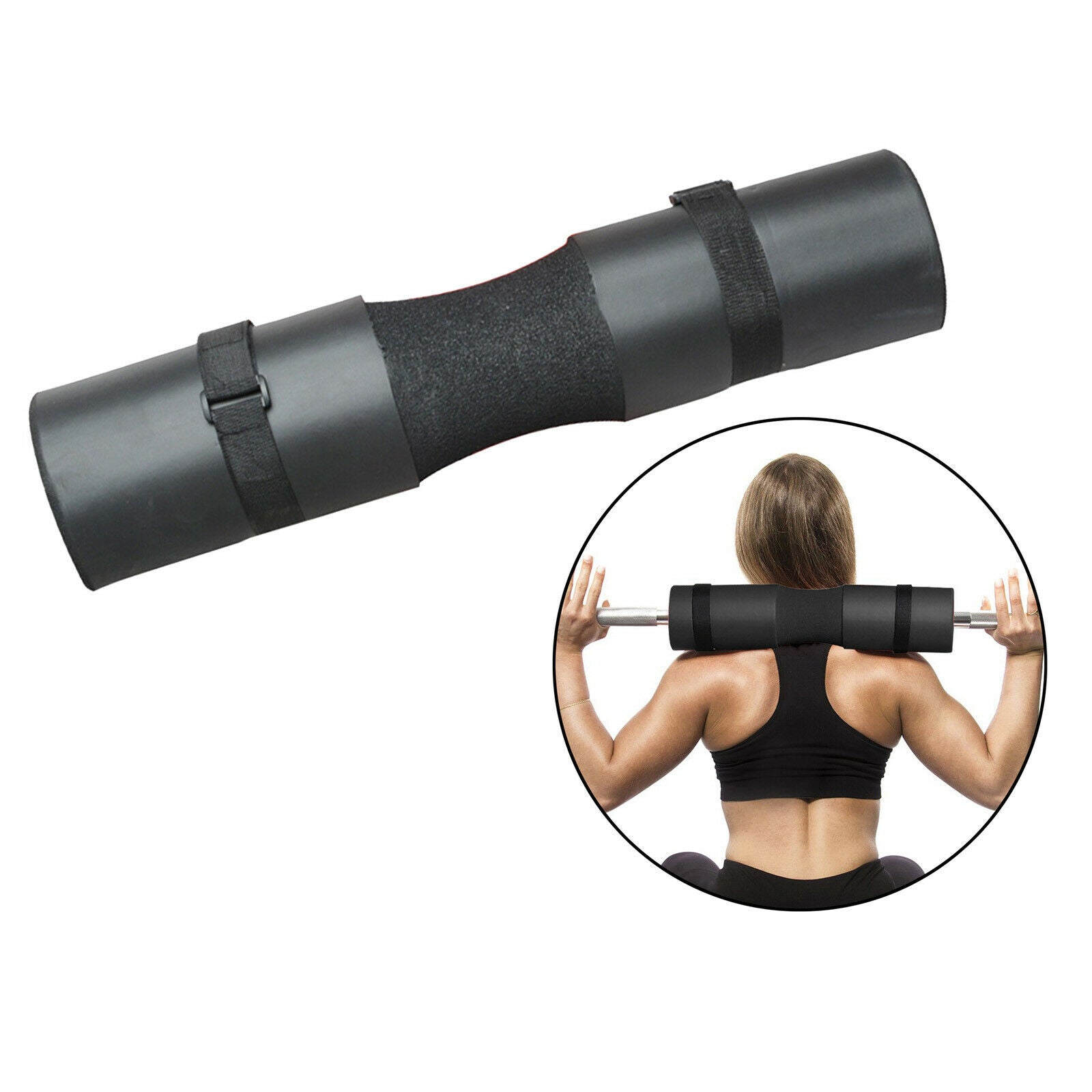 9x5'' Barbell Pad Standard Olympic Barbells Cushion with Safety Straps Foam -