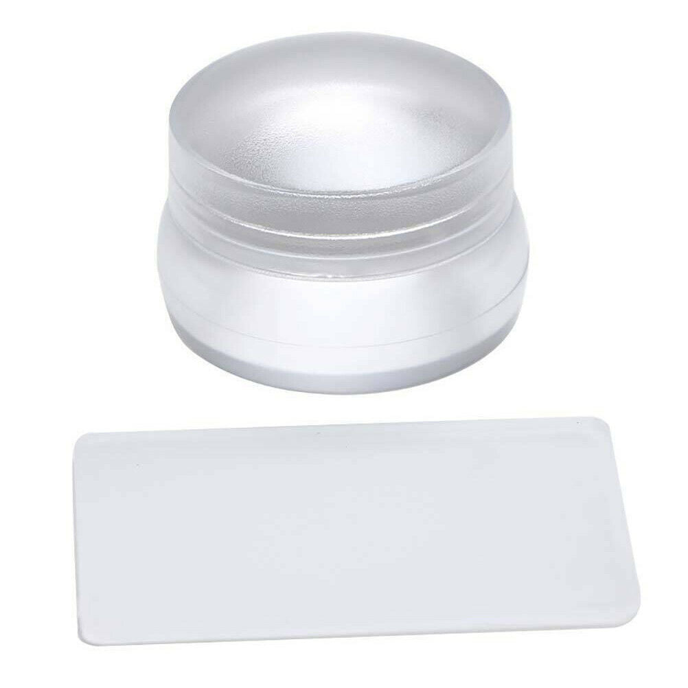 Clear Silicone Nail Art Stamp Set with Lid and Scraper Nail Art Stamper Scraper