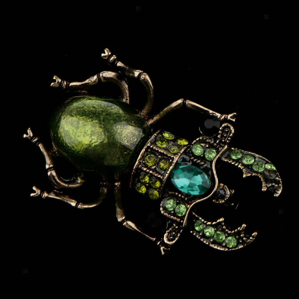 Chic Enamel Rhinestone Beetle Insect Brooch Pin Costume Jewelry  Green