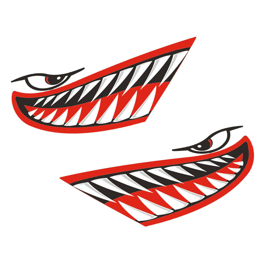 2 Pairs Vinyl Shark Teeth Mouth Decals Stickers for Kayak Canoe Boat