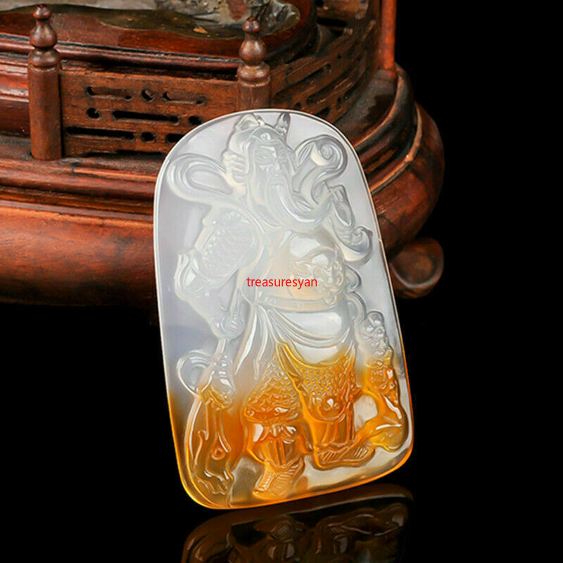 100% natural agate chalcedony hand-carved beauty Wu Cai Shen Guan Gong pendant