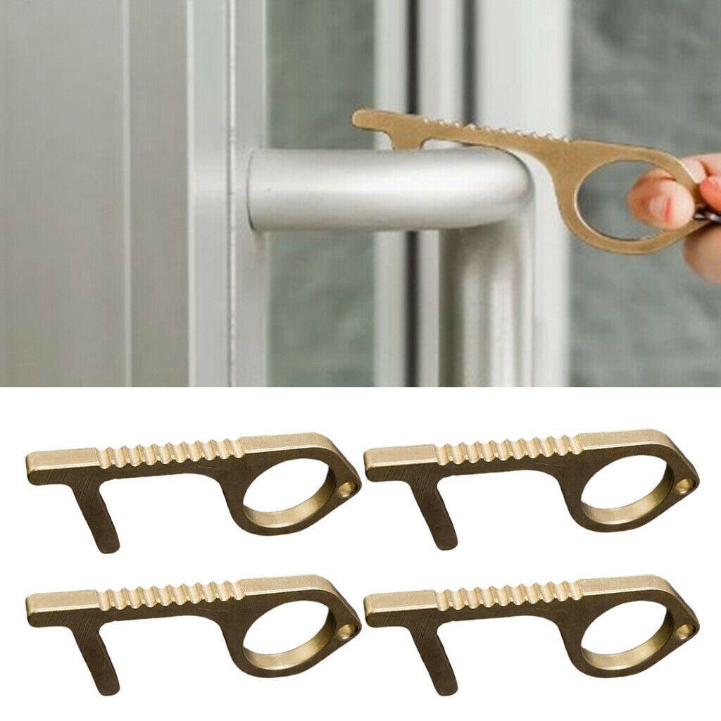 4Pcs Touch Free Safety Hygiene Brass Door Opener Elevator Handle Key Outdoor
