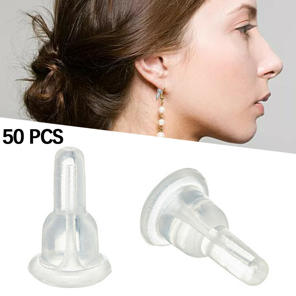 50Pcs Silicone Earring Backs Soft Clear Safety Back Holders Replacement