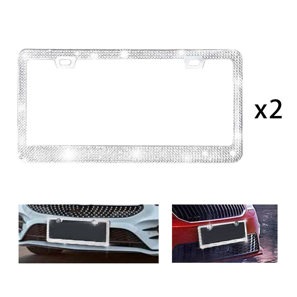 2pc Crystal License Plate Frame Diamond Stainless Steel Rhinestone Luxury