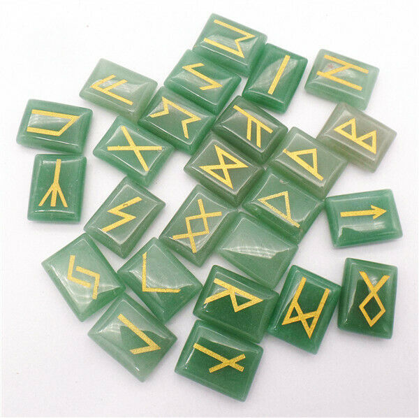 25Pcs/set 20x15x6mm Natural Green Aventurine Rune Set Healing Reiki Stone HH7710