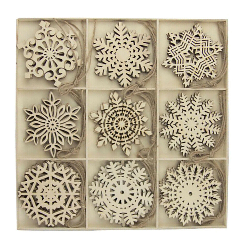 9 Shapes Wooden Snowflakes Christmas Wedding Hanging Ornaments Embellishment