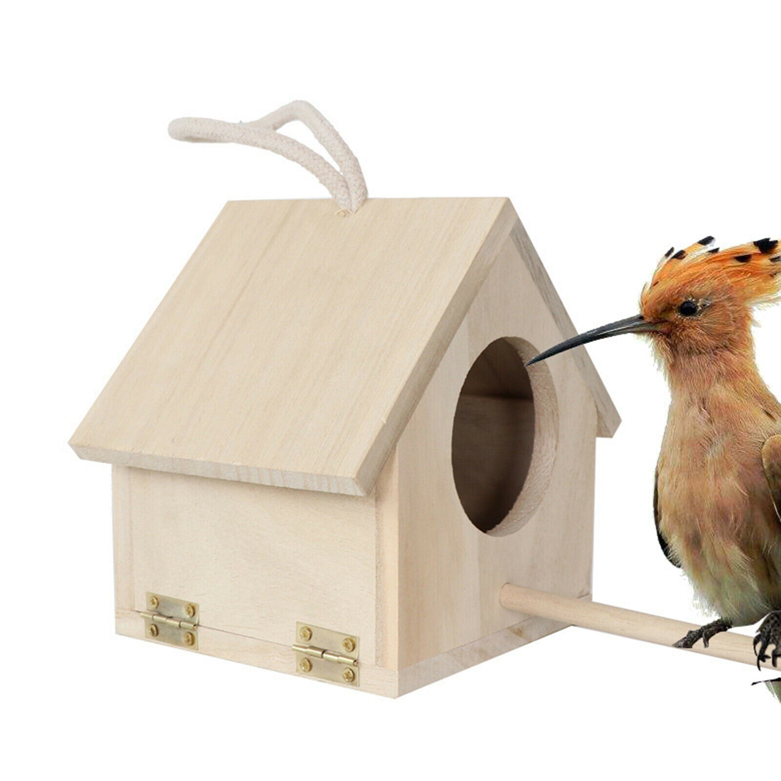 Unpainted Wooden Birdhouse with Perch Hanging Bird Cage Bird Hatching Nest