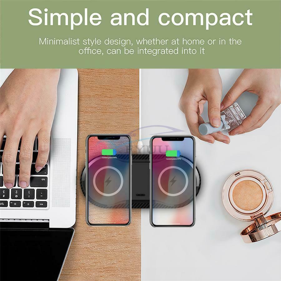 20W Two-seater Car QI Wireless Fast Charger 2 in 1 Desktop Mobile Phone Charger