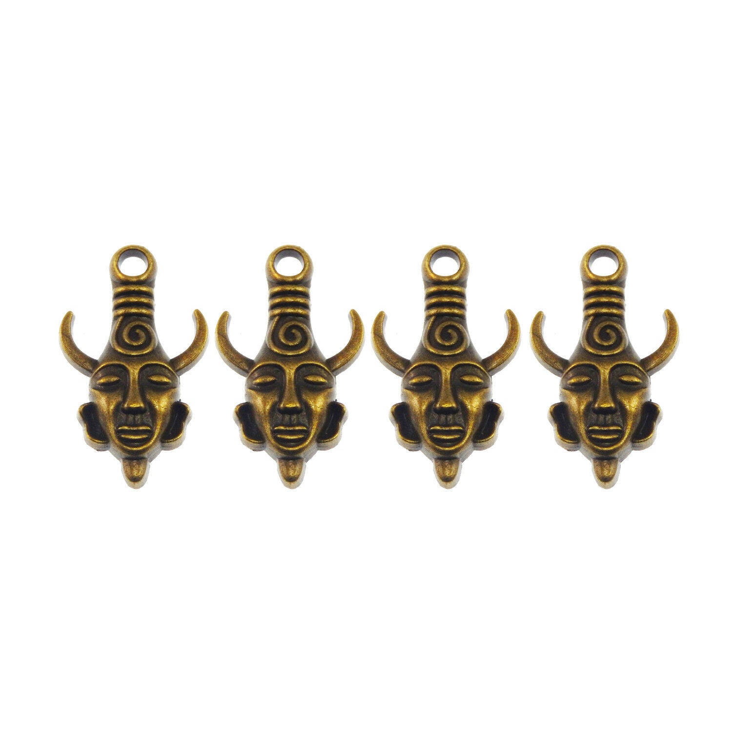 Antiqued Style Bronze Tone Alloy Man Head Horn Pendant Charm 26*20*5mm 20PCS